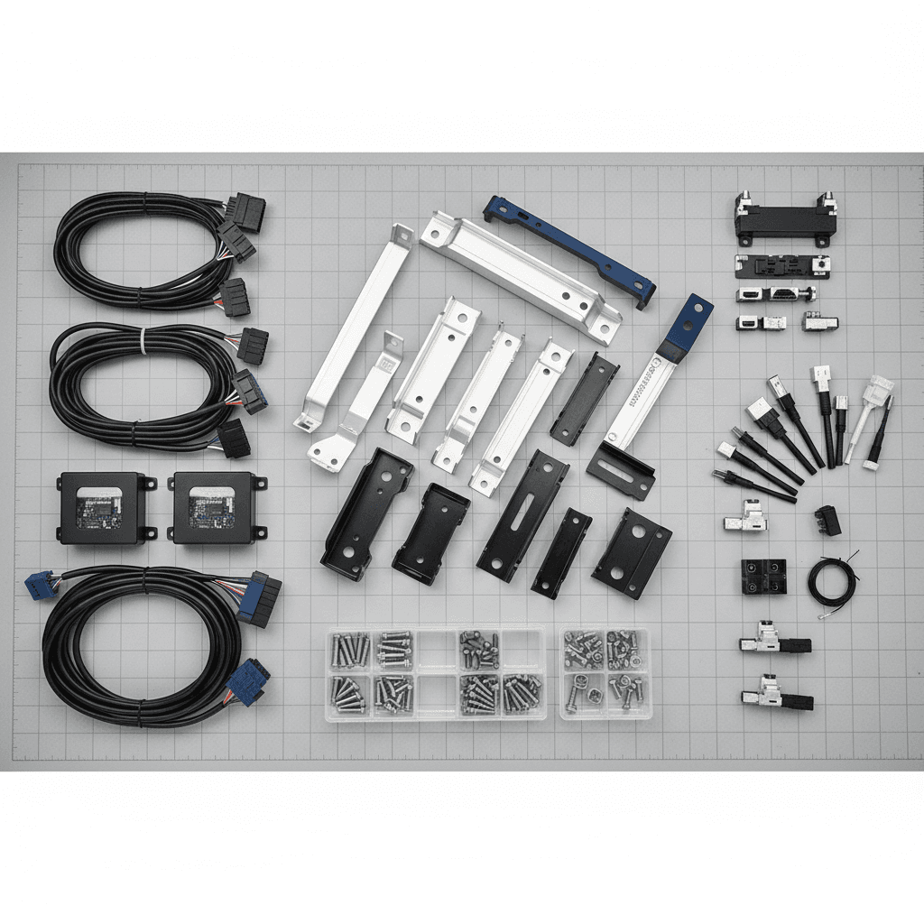 Assortment of vehicle-specific car audio installation parts and connectors