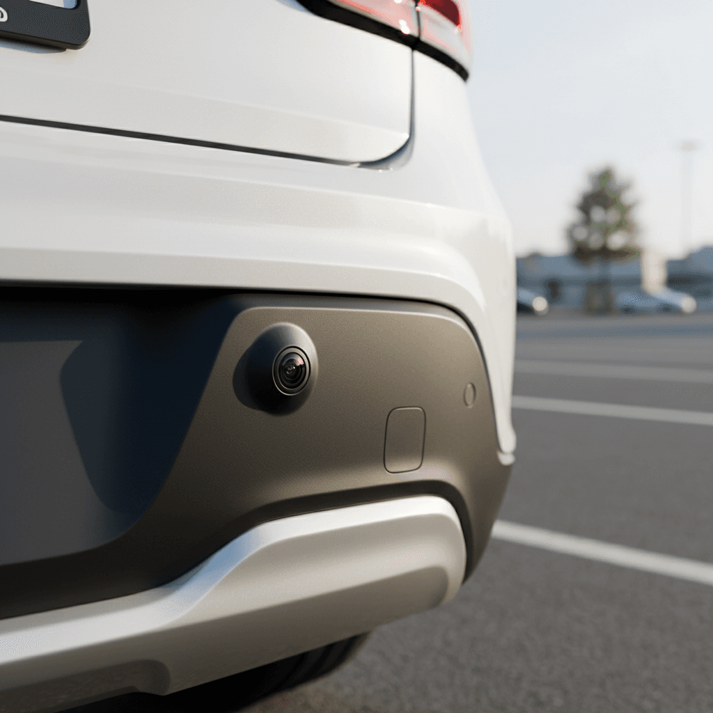 Backup camera mounted on vehicle rear bumper