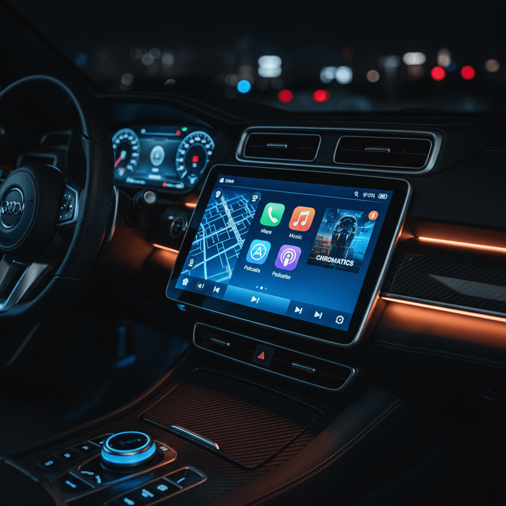 Apple CarPlay head unit installed in vehicle dashboard